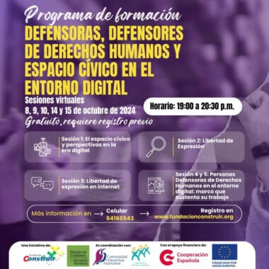 Programa de formación virtual para defensoras y defensores de derechos humanos y espacio cívico en el entorno digital