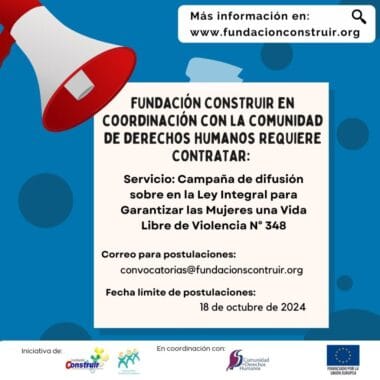 CONVOCATORIA: Servicio Campaña de difusión sobre en la Ley Integral para Garantizar las Mujeres una Vida Libre de Violencia N° 348   